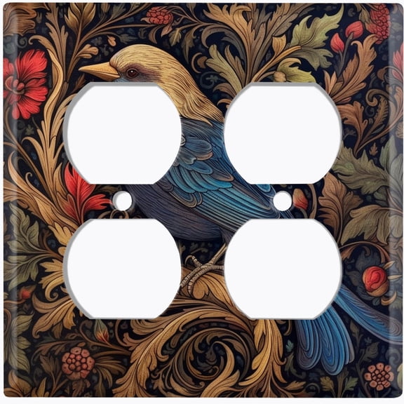 Metal Light Switch Wall Plate Outlet Cover (Printed Image of Rustic Bird - Double Duplex)