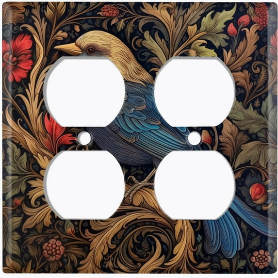 Metal Light Switch Wall Plate Outlet Cover (Printed Image of Rustic Bird - Double Duplex)