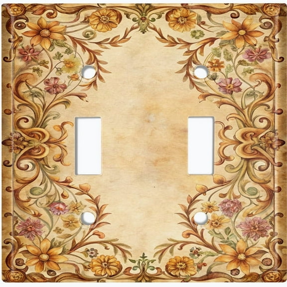 Metal Light Switch Wall Plate Outlet Cover (Printed Image of Rustic Botanical Frame - Double Toggle)