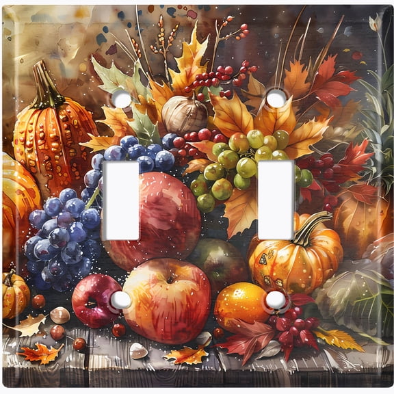 Metal Light Switch Wall Plate Outlet Cover (Printed Image of Rustic Farm Harvest - Double Toggle)
