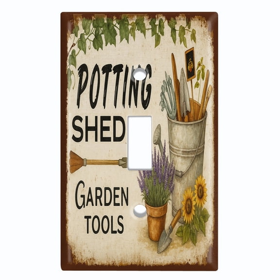 Metal Light Switch Wall Plate Outlet Cover (Printed Image of Rustic Farmhouse Garden Sign - Single Toggle)
