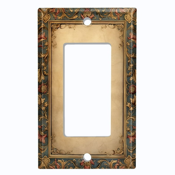 Metal Light Switch Wall Plate Outlet Cover (Printed Image of Rustic Floral Frame - Single GFI/Rocker)