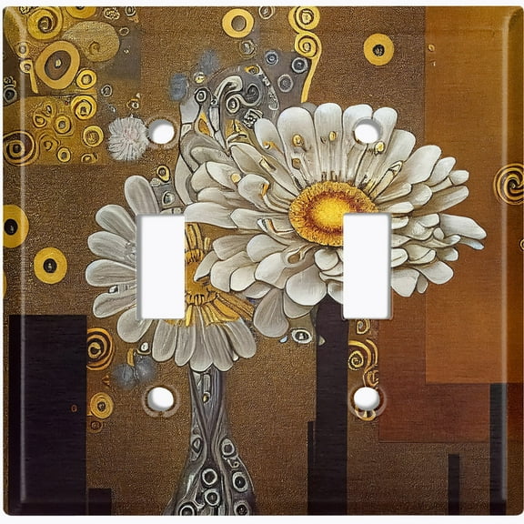 Metal Light Switch Wall Plate Outlet Cover (Printed Image of Rustic Flowers - Double Toggle)
