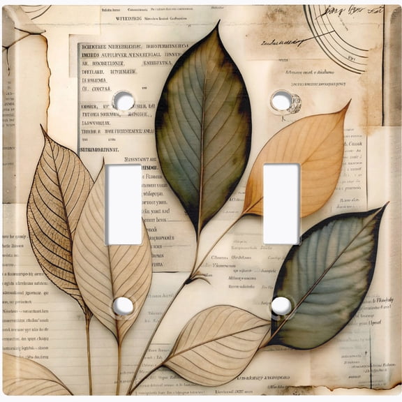 Metal Light Switch Wall Plate Outlet Cover (Printed Image of Rustic Leaves - Double Toggle)