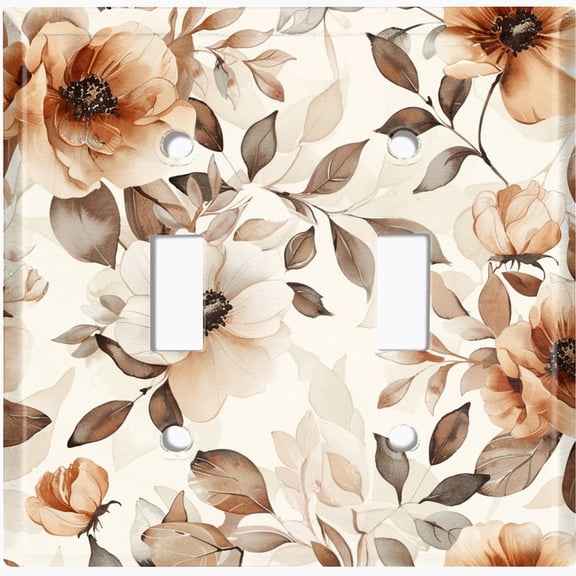 Metal Light Switch Wall Plate Outlet Cover (Printed Image of Rustic Leaves - Double Toggle)