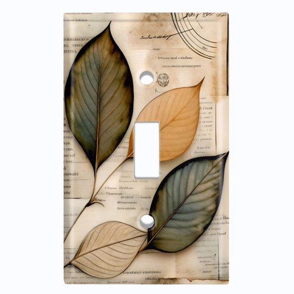 Metal Light Switch Wall Plate Outlet Cover (Printed Image of Rustic Leaves - Single Toggle)