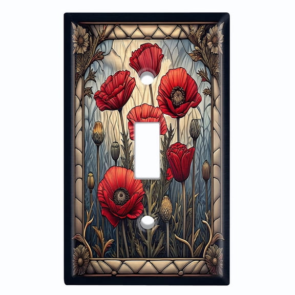 Metal Light Switch Wall Plate Outlet Cover (Printed Image of Rustic Red Poppy - Single Toggle)