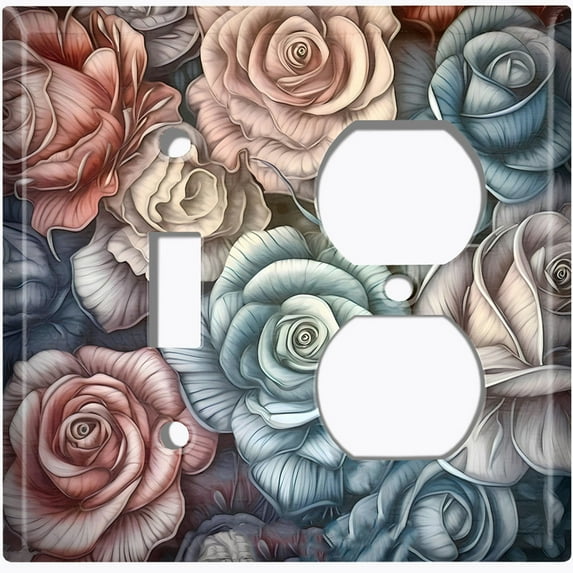 Metal Light Switch Wall Plate Outlet Cover (Printed Image of Rustic Roses - 2 Gang Toggle/Duplex)