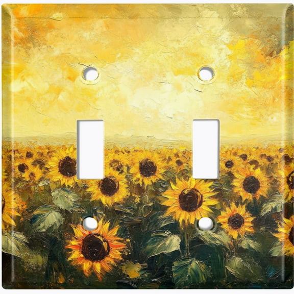 Metal Light Switch Wall Plate Outlet Cover (Printed Image of Rustic Sunflower Field - Double Toggle)