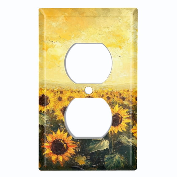 Metal Light Switch Wall Plate Outlet Cover (Printed Image of Rustic Sunflower Field - Single Duplex)