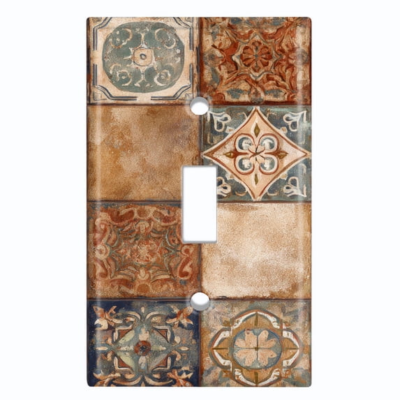 Metal Light Switch Wall Plate Outlet Cover (Printed Image of Rustic Tiles - Single Toggle)