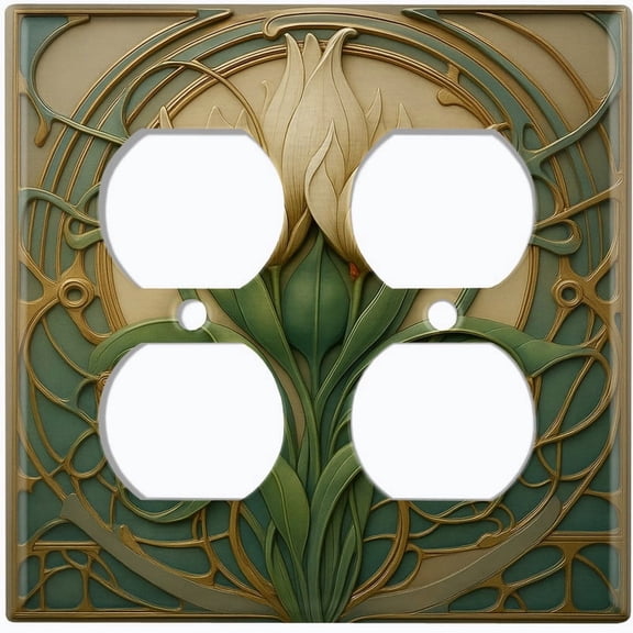 Metal Light Switch Wall Plate Outlet Cover (Printed Image of Rustic Tulips - Double Duplex)