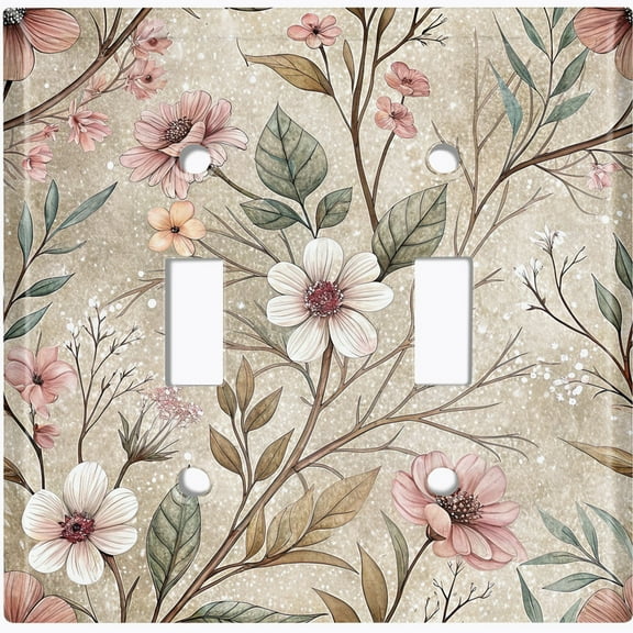 Metal Light Switch Wall Plate Outlet Cover (Printed Image of Rustic Wild Plants - Double Toggle)