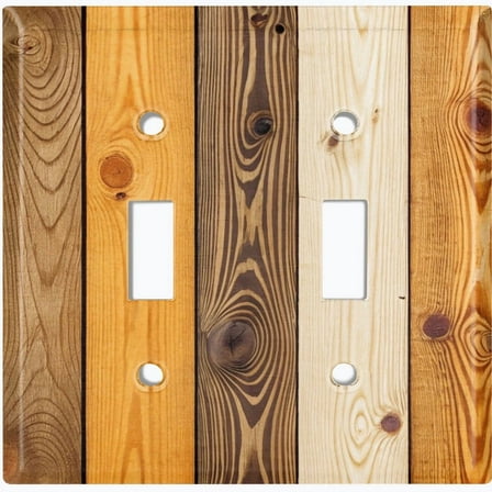 Metal Light Switch Wall Plate Outlet Cover (Printed Image of Rustic Wood Grain Planks - Double Toggle)
