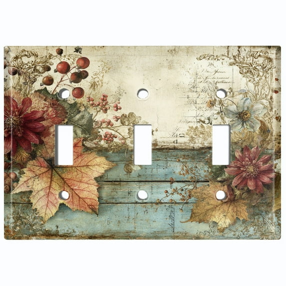 Metal Light Switch Wall Plate Outlet Cover (Printed Image of Rustic Wood and Foliage - Single GFI/Rocker)
