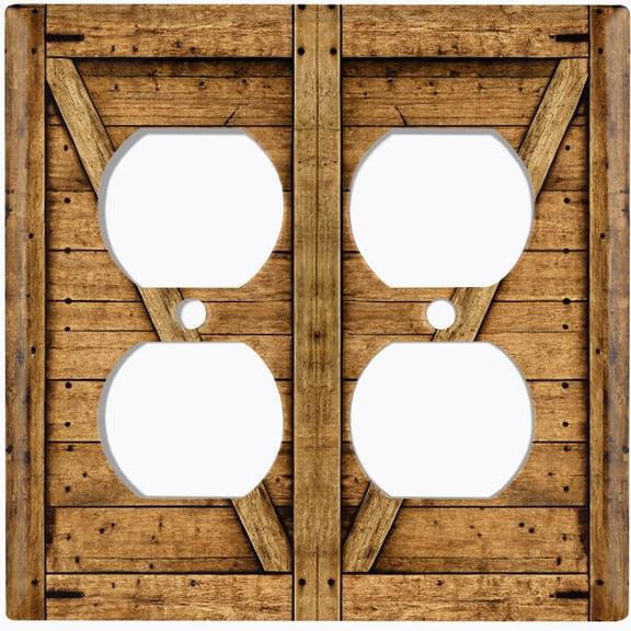 Metal Light Switch Wall Plate Outlet Cover (Printed Image of Rustic Wooden Barn Door - Double Duplex)