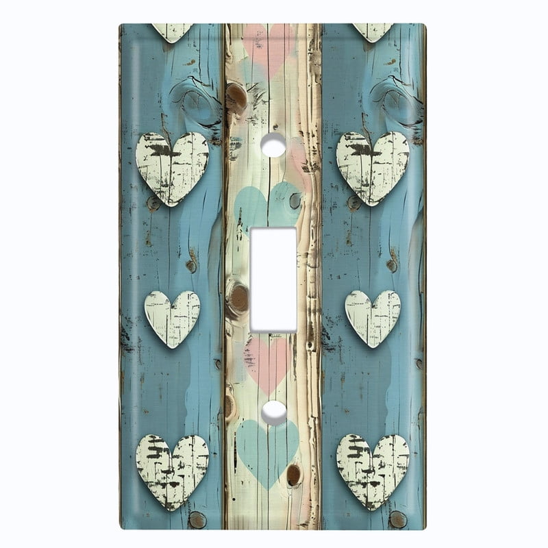 Metal Light Switch Wall Plate Outlet Cover (Printed Image of Rustic Wooden Heart Pattern - Single Toggle)
