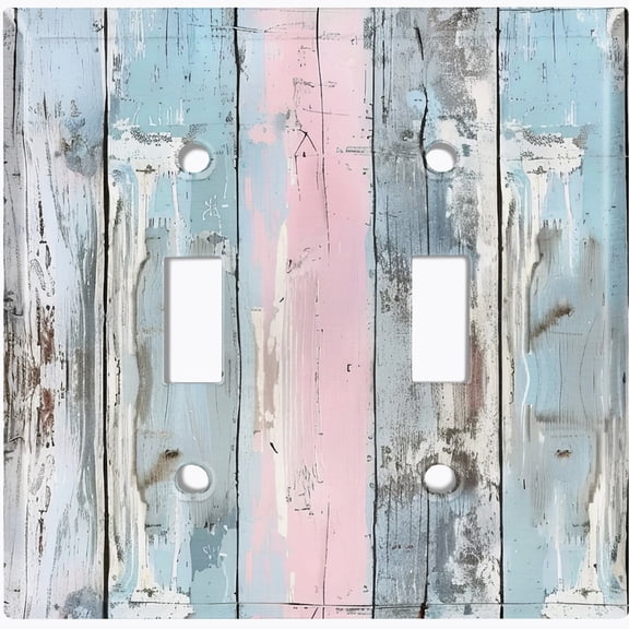 Metal Light Switch Wall Plate Outlet Cover (Printed Image of Rustic Wooden Planks - Double Toggle)