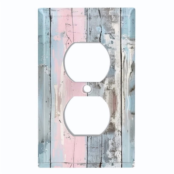Metal Light Switch Wall Plate Outlet Cover (Printed Image of Rustic Wooden Planks - Single Duplex)