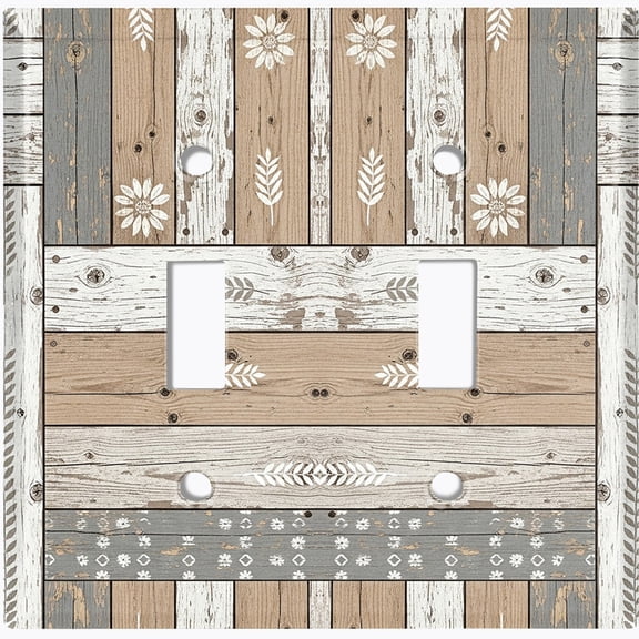 Metal Light Switch Wall Plate Outlet Cover (Printed Image of Rustic Woodwork - Double Toggle)