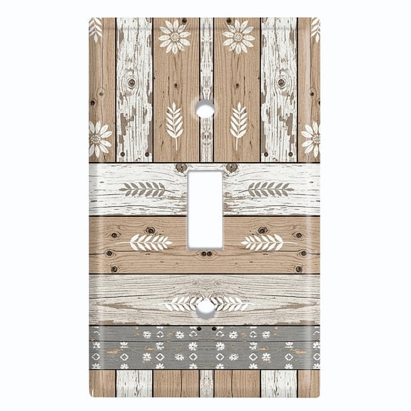 Metal Light Switch Wall Plate Outlet Cover (Printed Image of Rustic Woodwork - Single Toggle)