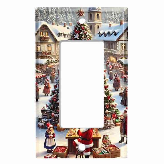Metal Light Switch Wall Plate Outlet Cover (Printed Image of Santa's Village - Single GFI/Rocker)
