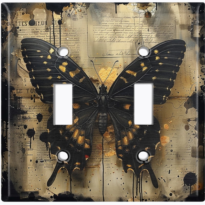 Metal Light Switch Wall Plate Outlet Cover (Printed Image of Scrapbook Butterfly - Double Toggle)