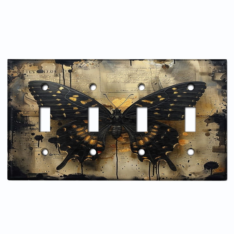 Metal Light Switch Wall Plate Outlet Cover (Printed Image of Scrapbook Butterfly - Quad Toggle)