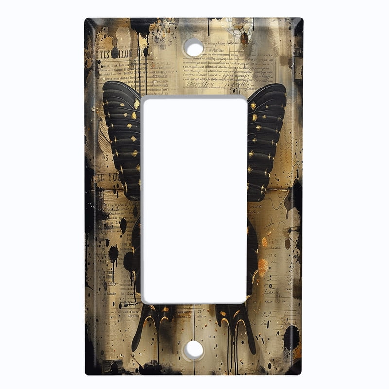 Metal Light Switch Wall Plate Outlet Cover (Printed Image of Scrapbook Butterfly - Single GFI/Rocker)