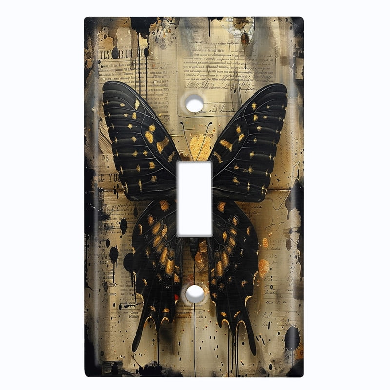 Metal Light Switch Wall Plate Outlet Cover (Printed Image of Scrapbook Butterfly - Single Toggle)