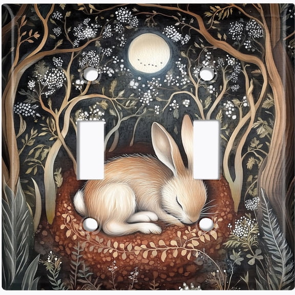 Metal Light Switch Wall Plate Outlet Cover (Printed Image of Sleepy Bunny - Double Toggle)