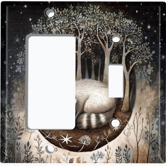 Metal Light Switch Wall Plate Outlet Cover (Printed Image of Sleepy Raccoon - 2 Gang GFI Rocker/Toggle)