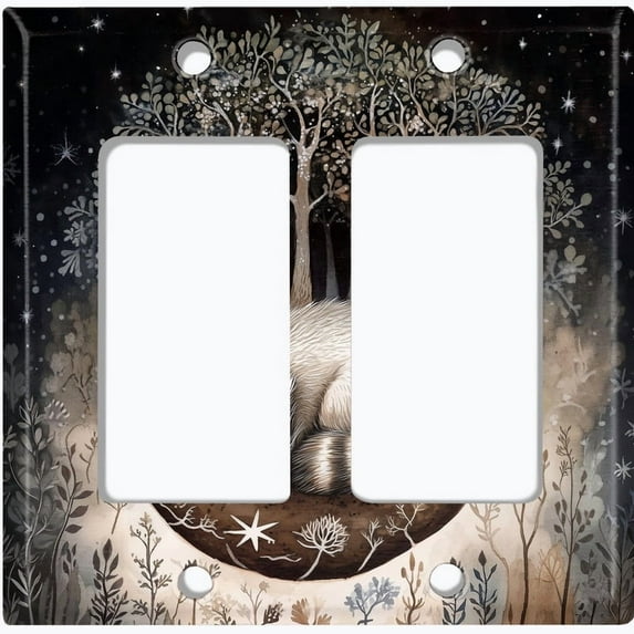 Metal Light Switch Wall Plate Outlet Cover (Printed Image of Sleepy Raccoon - Double GFI/Rocker)