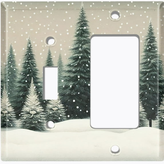 Metal Light Switch Wall Plate Outlet Cover (Printed Image of Snowy Lush Forest - 2 Gang Toggle/GFI Rocker)