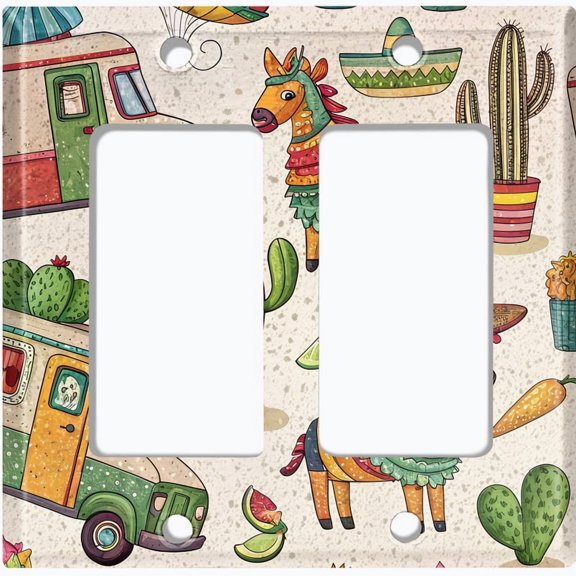 Metal Light Switch Wall Plate Outlet Cover (Printed Image of Sombrero Horse Adventure - Double GFI/Rocker)