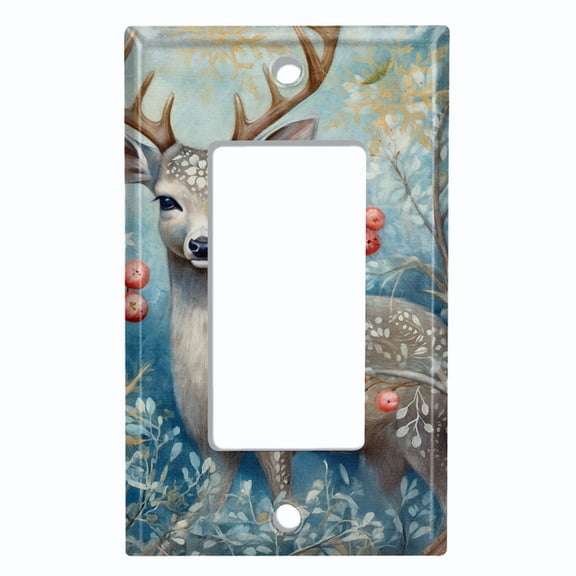 Metal Light Switch Wall Plate Outlet Cover (Printed Image of Spotted Forest Deer - Single GFI/Rocker)