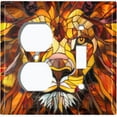 thumbnail image 1 of Metal Light Switch Wall Plate Outlet Cover (Printed Image of Stain Glass Lion - 2 Gang Duplex/Toggle), 1 of 1