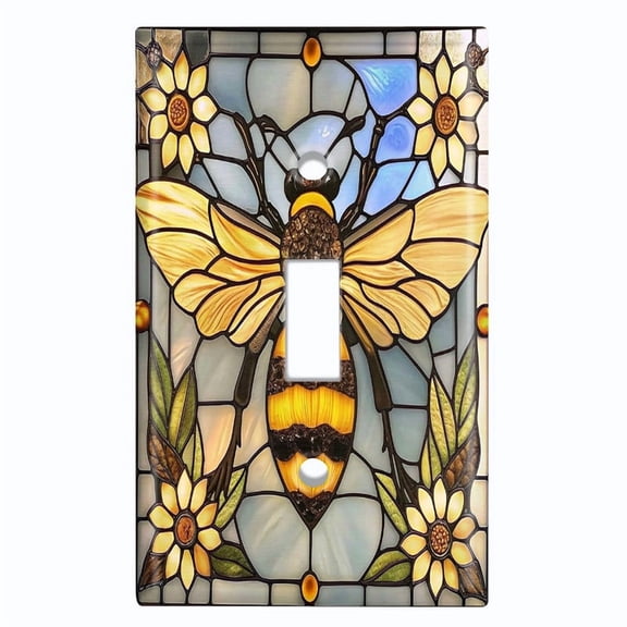 Metal Light Switch Wall Plate Outlet Cover (Printed Image of Stained Glass Bumblebee - Single Toggle)