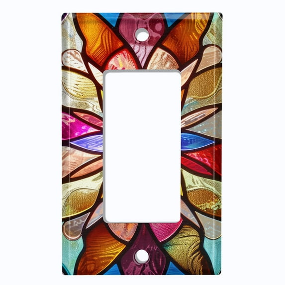 Metal Light Switch Wall Plate Outlet Cover (Printed Image of Stained Glass Colorful Flower - Single GFI/Rocker)
