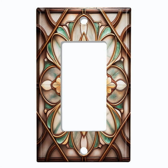 Metal Light Switch Wall Plate Outlet Cover (Printed Image of Stained Glass Floral Design - Single GFI/Rocker)