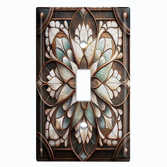 Metal Light Switch Wall Plate Outlet Cover (Printed Image of Stained Glass Flower - Single Toggle)