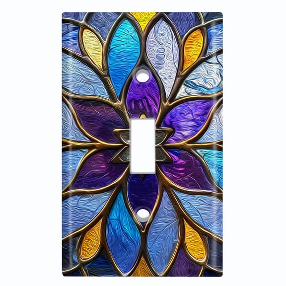Metal Light Switch Wall Plate Outlet Cover (Printed Image of Stained Glass Flower - Single Toggle)