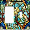 thumbnail image 1 of Metal Light Switch Wall Plate Outlet Cover (Printed Image of Stained Glass Flowers - 2 Gang GFI Rocker/Toggle), 1 of 1