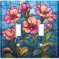 thumbnail image 1 of Metal Light Switch Wall Plate Outlet Cover (Printed Image of Stained Glass Flowers - Double Toggle), 1 of 1