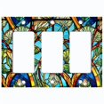 thumbnail image 1 of Metal Light Switch Wall Plate Outlet Cover (Printed Image of Stained Glass Flowers - Triple GFI/Rocker), 1 of 1