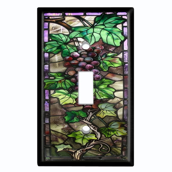 Metal Light Switch Wall Plate Outlet Cover (Printed Image of Stained Glass Grape Vines - Single Toggle)