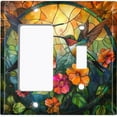 thumbnail image 1 of Metal Light Switch Wall Plate Outlet Cover (Printed Image of Stained Glass Humming Birds with Flowers - 2 Gang GFI Rocker/Toggle), 1 of 1