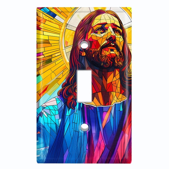 Metal Light Switch Wall Plate Outlet Cover (Printed Image of Stained Glass Jesus - Single Toggle)