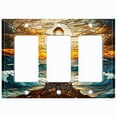 thumbnail image 1 of Metal Light Switch Wall Plate Outlet Cover (Printed Image of Stained Glass Lighthouse - Triple GFI/Rocker), 1 of 1