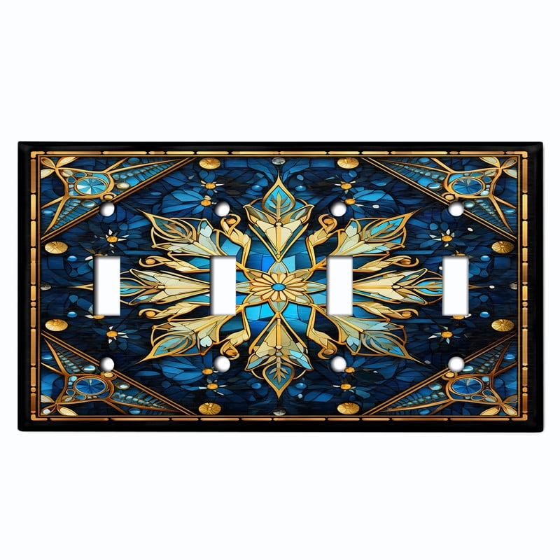 Metal Light Switch Wall Plate Outlet Cover (Printed Image of Stained Glass Mandala - Quad Toggle)